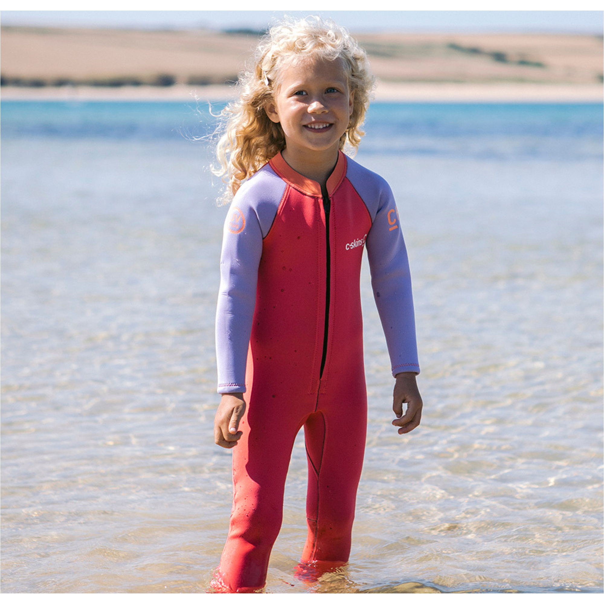 2025 C-Skins Junior C-KID 3/2mm Front Zip Våddragt C-BA32ST - Coral / Lilac